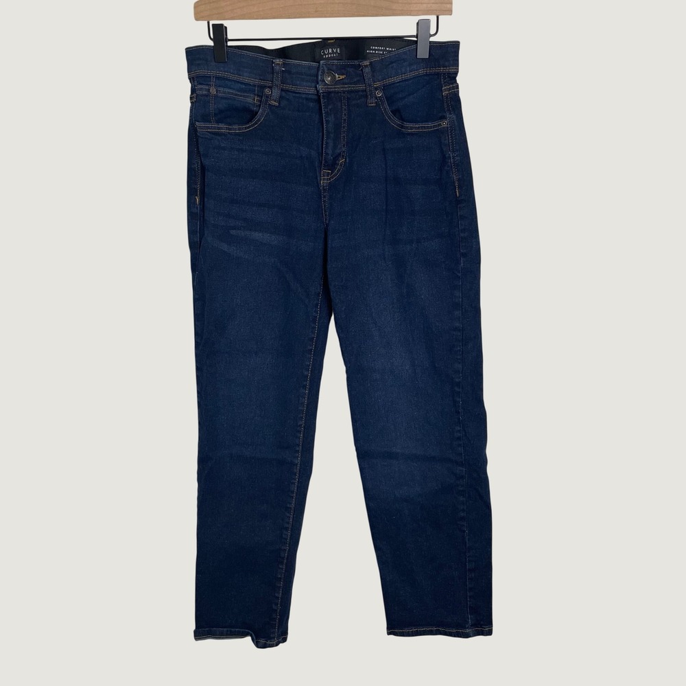 Curve Appeal Straight Jeans Women 4/27 Dark Blue High Rise Comfort Waist Casual